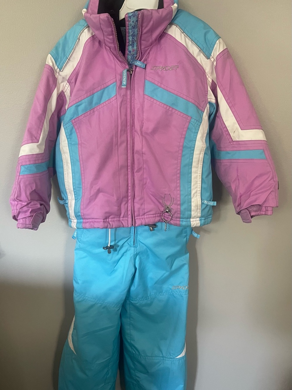 Spyder Girls Pink & Blue Insulated Ski Jacket and Bib Pants Set